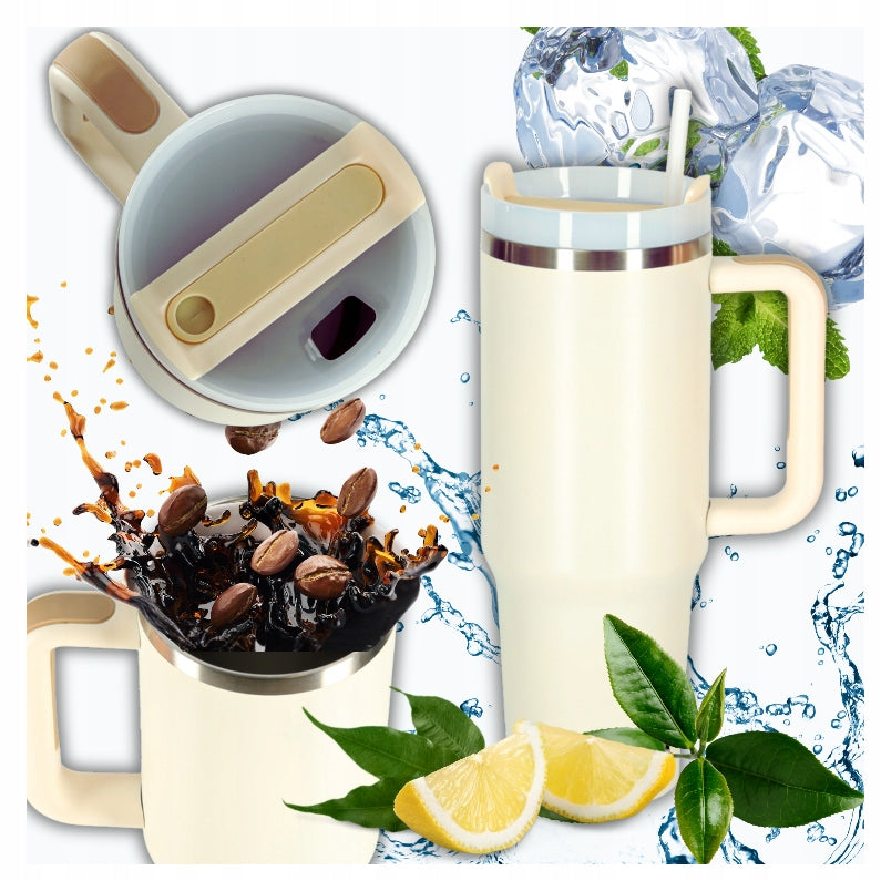 Thermal Mug Thermos Spacious With Straw Coffee Holder Tea Water 1,2