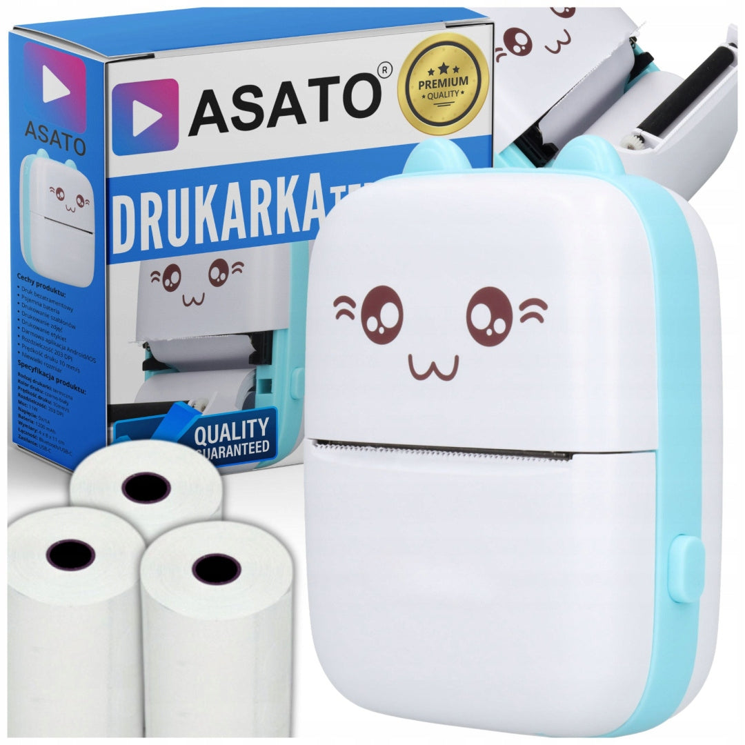 Thermal Printer Blue + 11 ROLLS Included Perfect for Gift