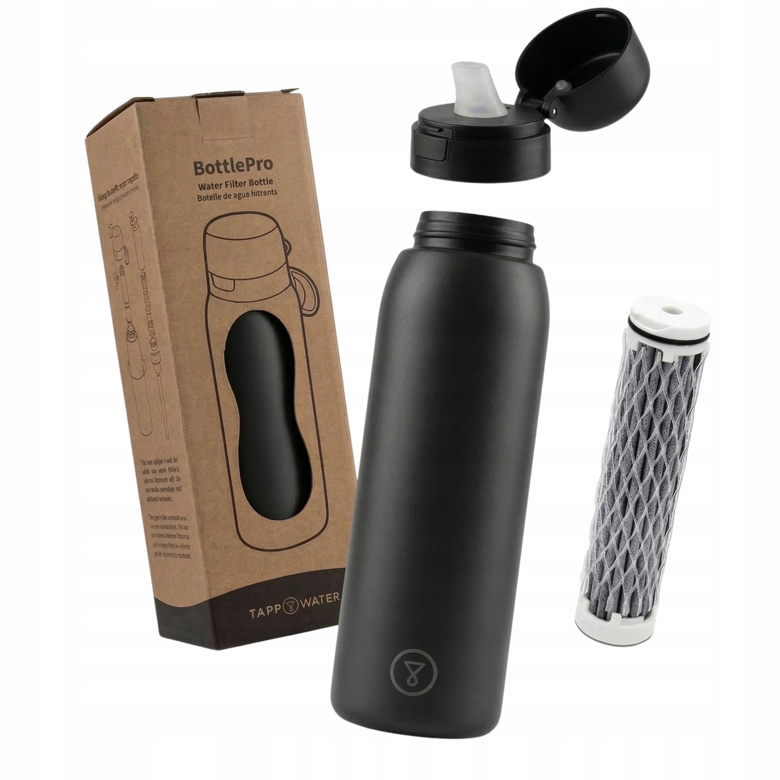 Thermal Steel Bottle Water Filter TAPP Water BottlePro Black 740ml Water Bottle