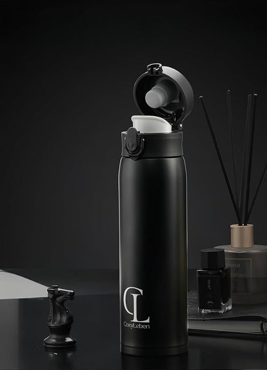 Thermal bottle 500 ml black – tight, light, keeps you warm Packaging status original