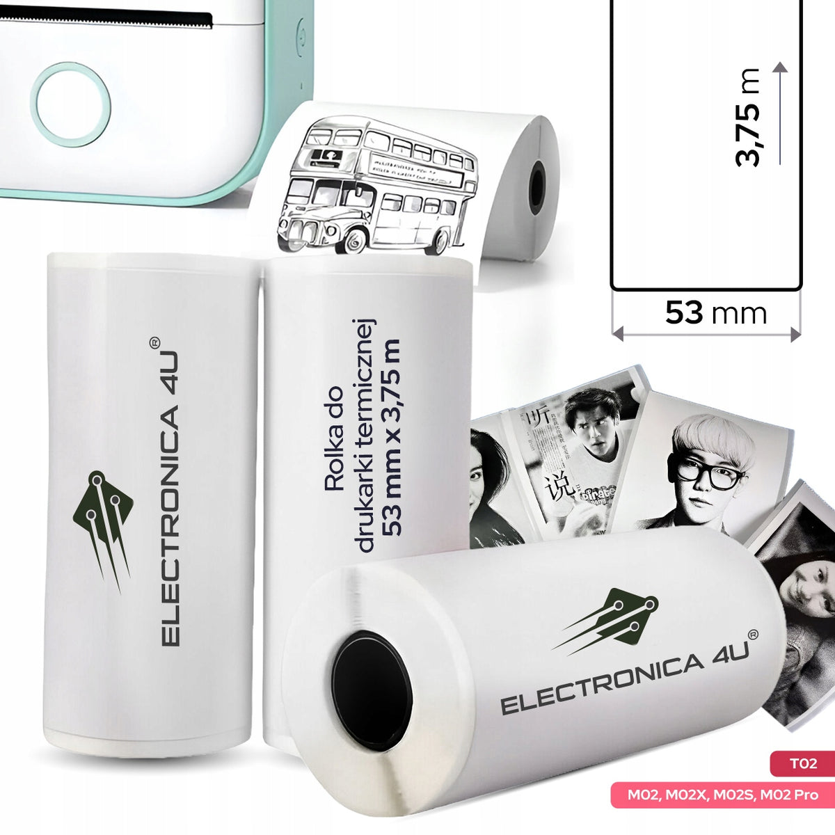 Thermal paper self-adhesive replacement for printer Phomemo T02 M02 white