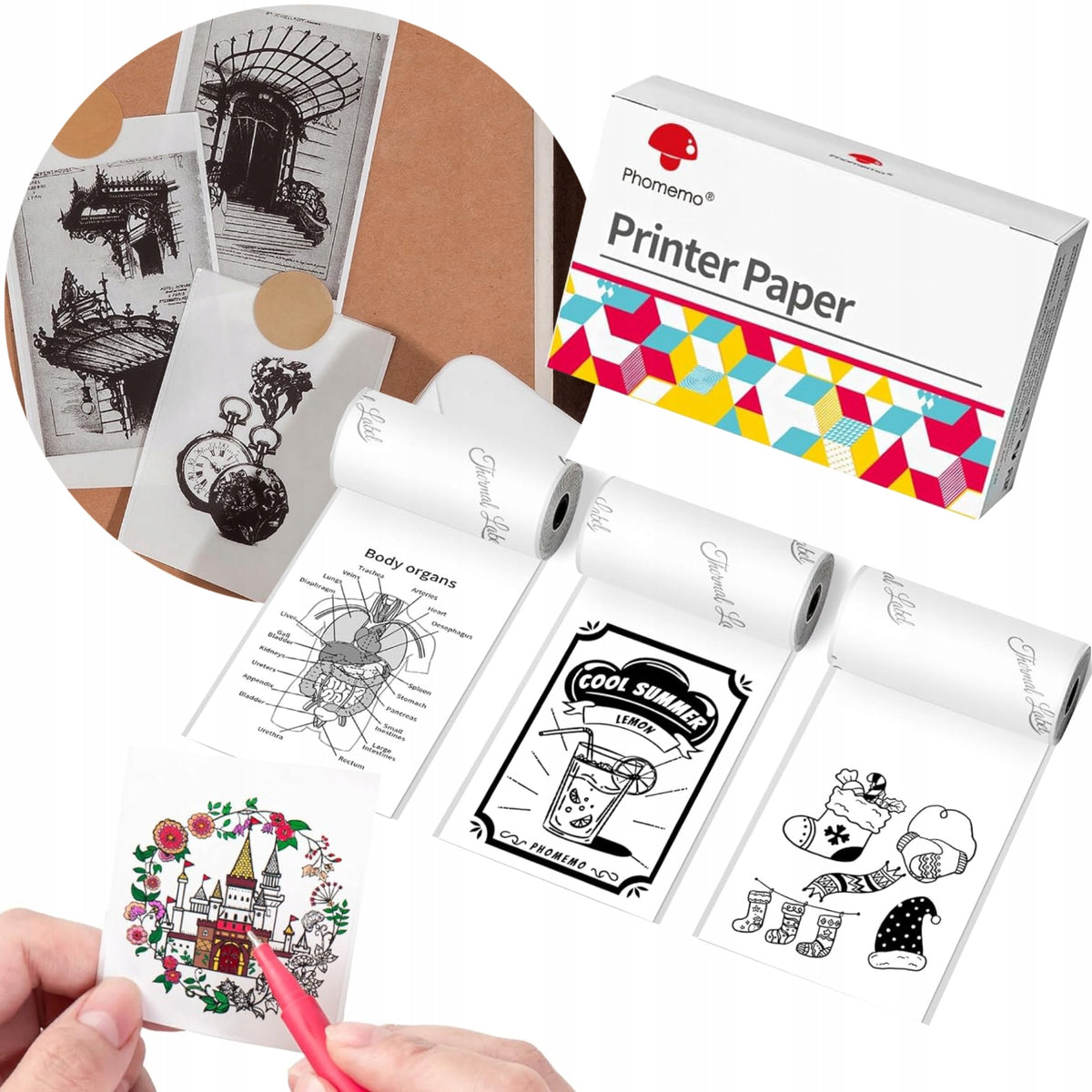 Thermal paper without glue 53mm 6,5m Phomemo T02 M02X notes for printer