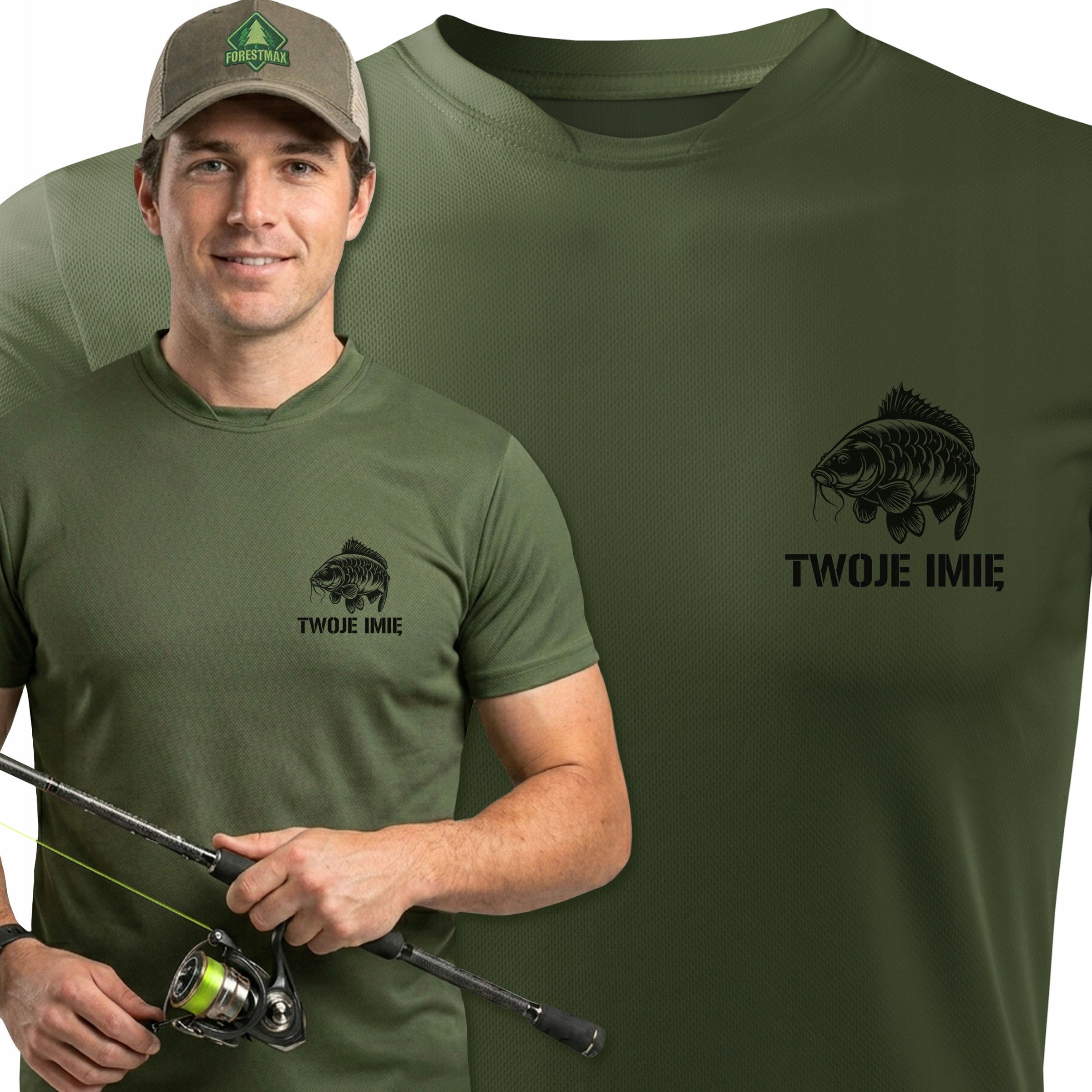 Thermoactive T-shirt for Fisherman for summer khaki print KARP and NAME size M