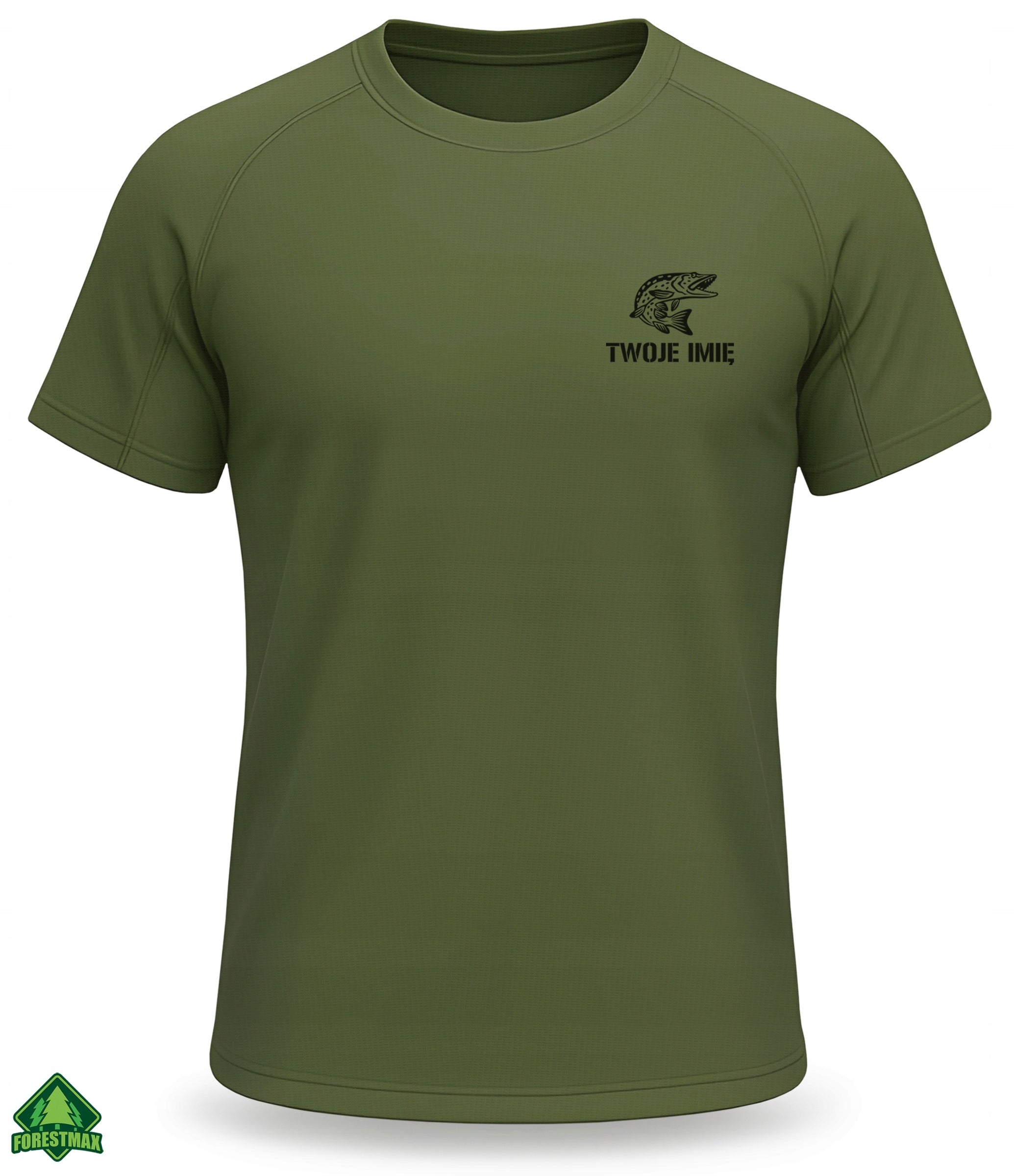 Thermoactive T-shirt for fish khaki PIKE + NAME for gift for Fisherman Brand ForestMax
