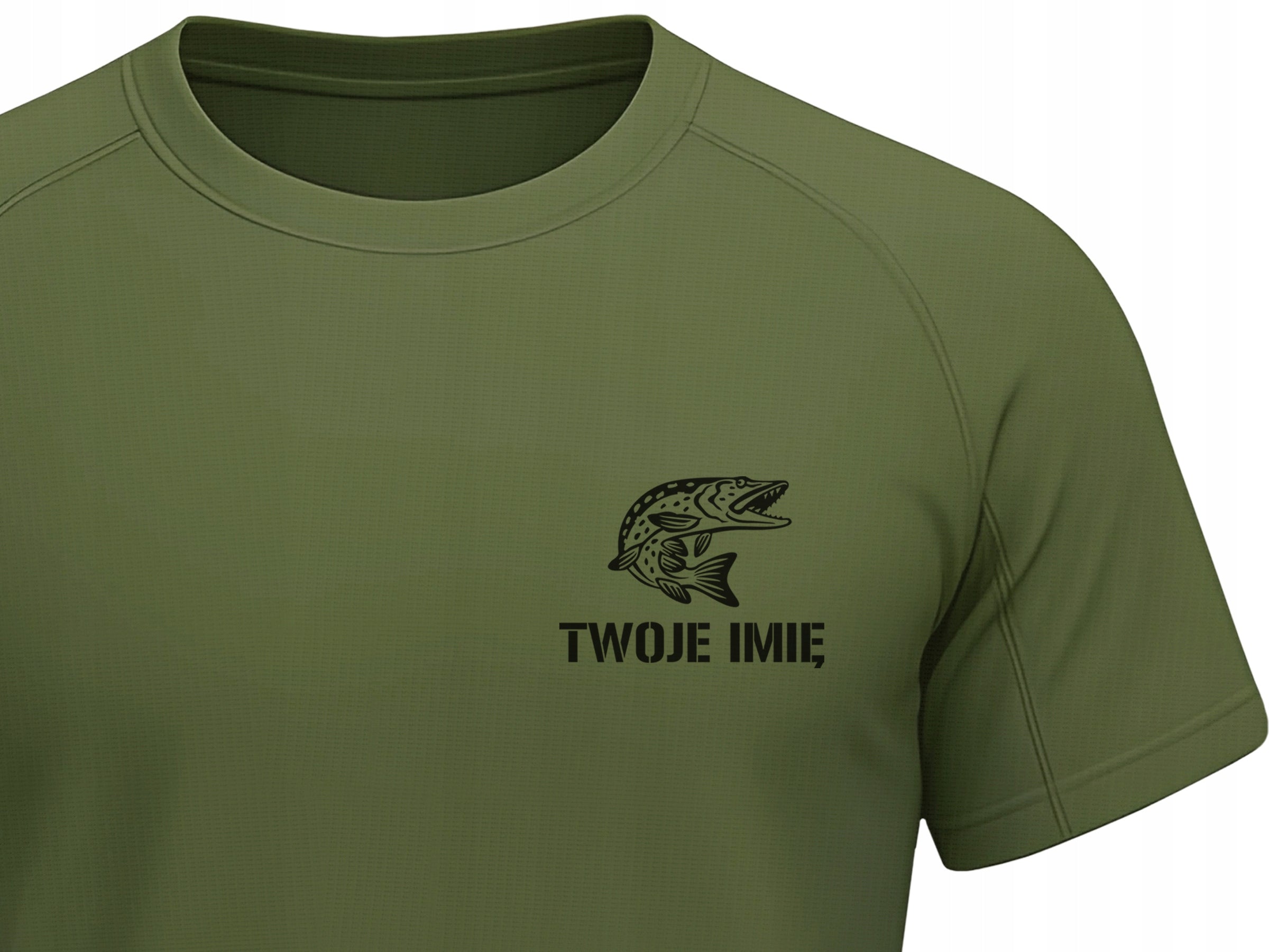 Thermoactive T-shirt for fish khaki PIKE + NAME for gift for Fisherman