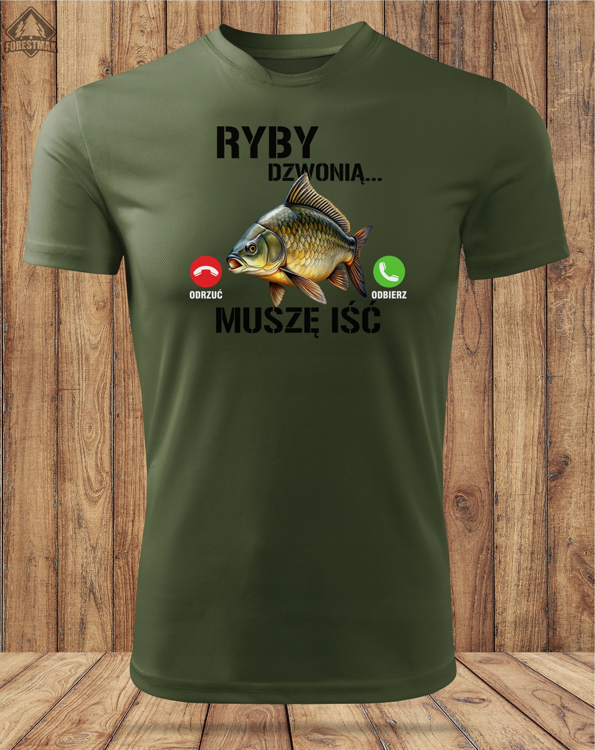 Thermoactive khaki shirt - gift for Fisherman FISH CALL - I HAVE TO GO Size XXL