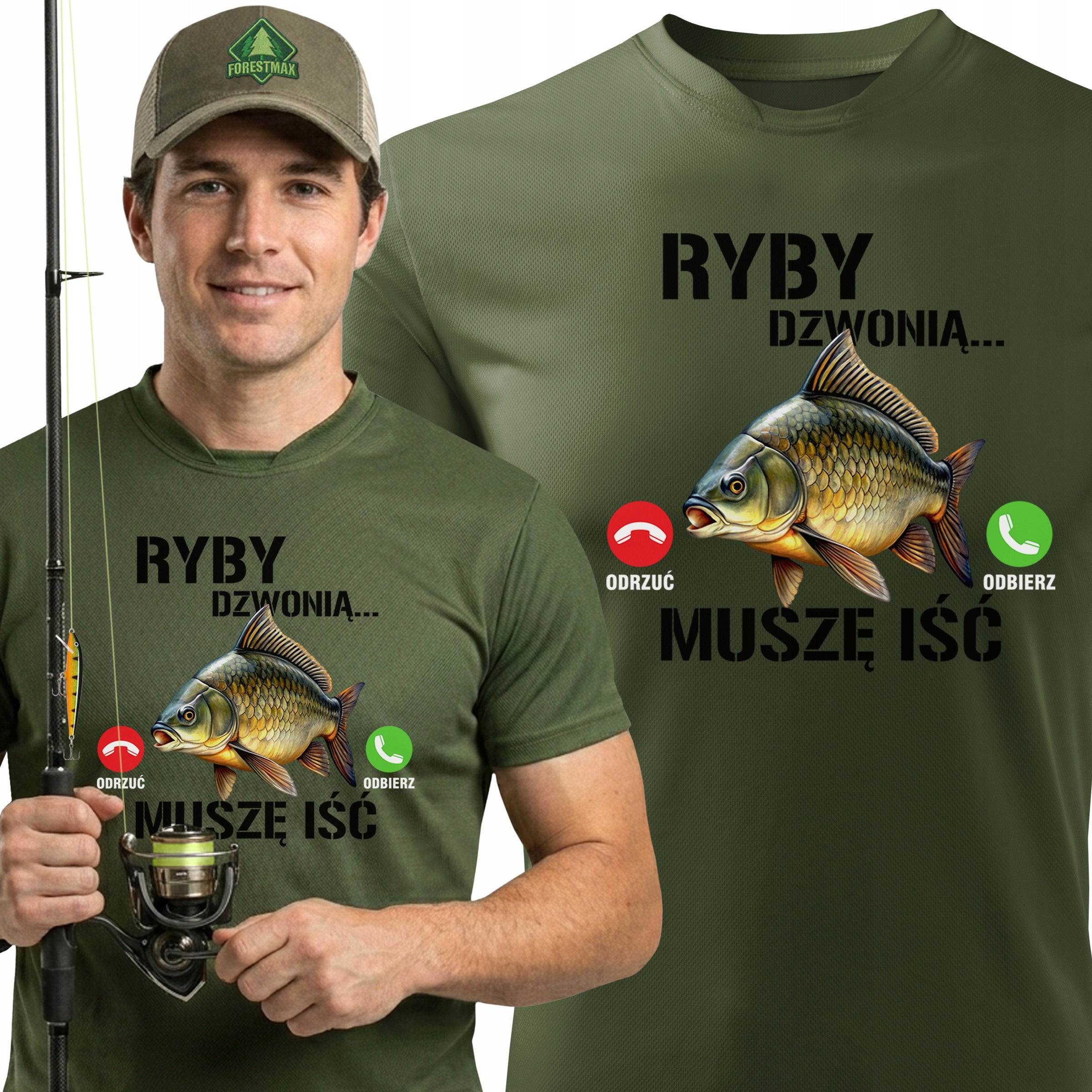 Thermoactive khaki shirt - gift for Fisherman FISH CALL - I HAVE TO GO