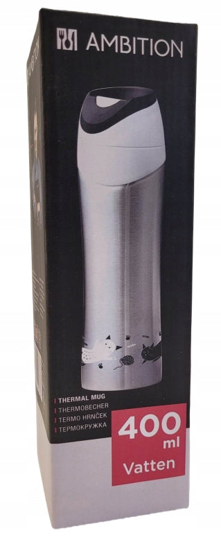 Thermos Ambition Vatten 0,4 l silver with kittens ideal for camping