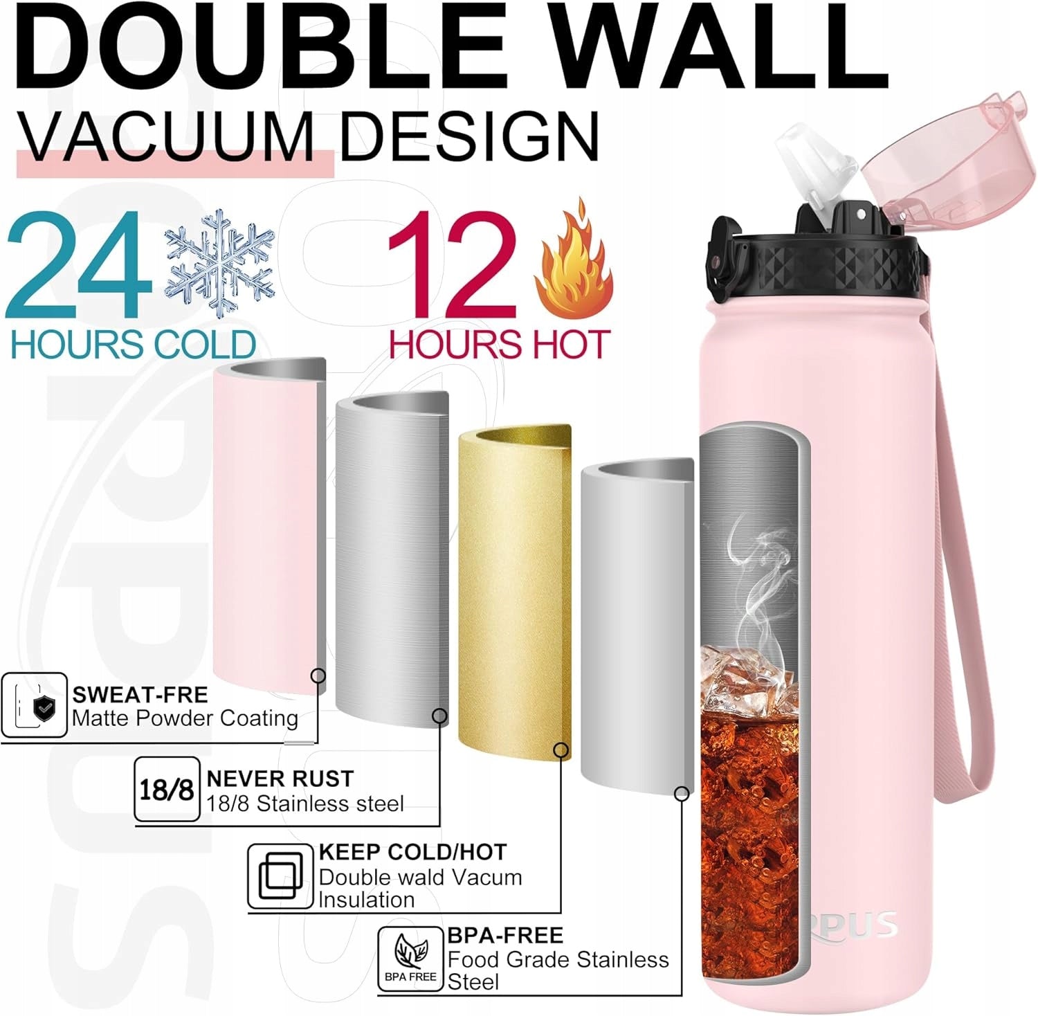 Thermos Hot and Cold Beverage Bottle 1200ml Pink Color pink
