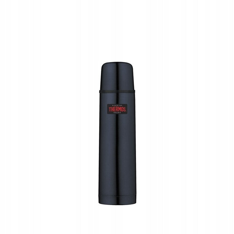 Thermos with button on nut and cup - dark blue