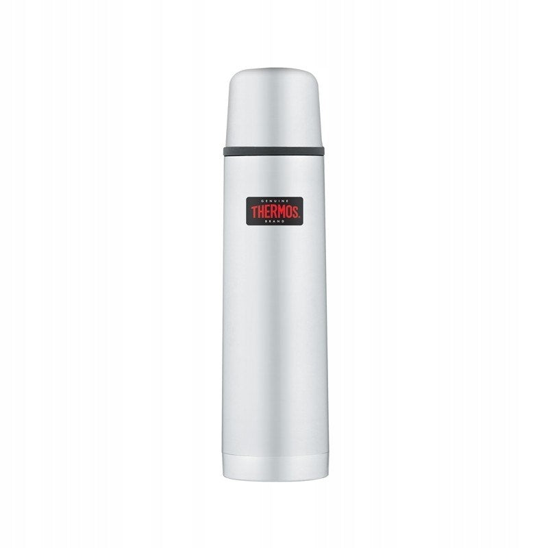 Thermos with button on nut and cup - stainless steel
