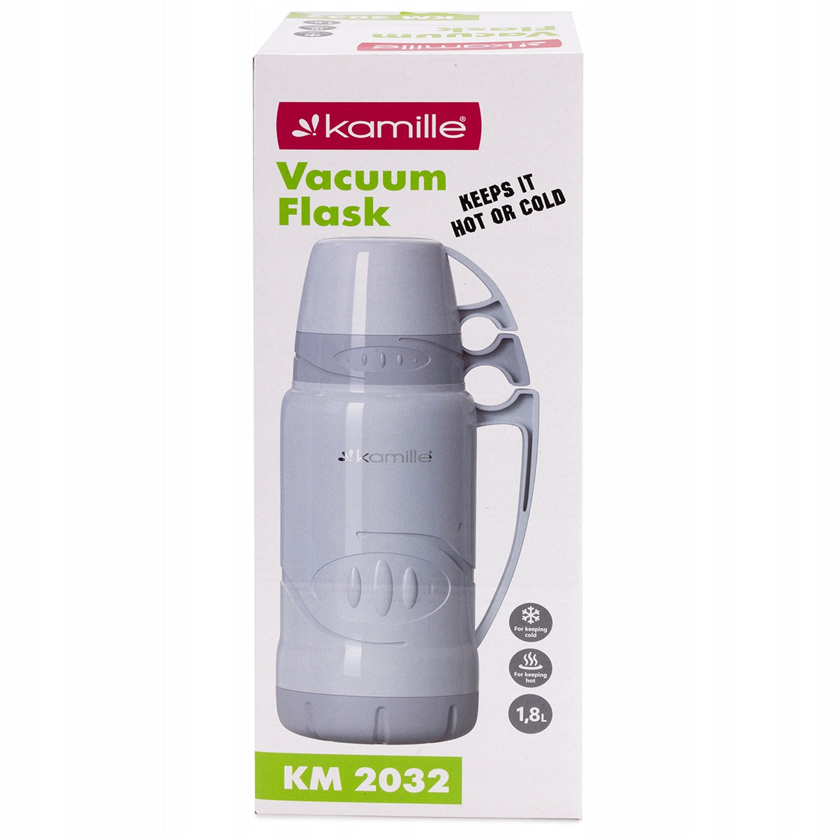 Thermos with glass insert, two cups SEALED 1,8L KAMILLE Brand no brand