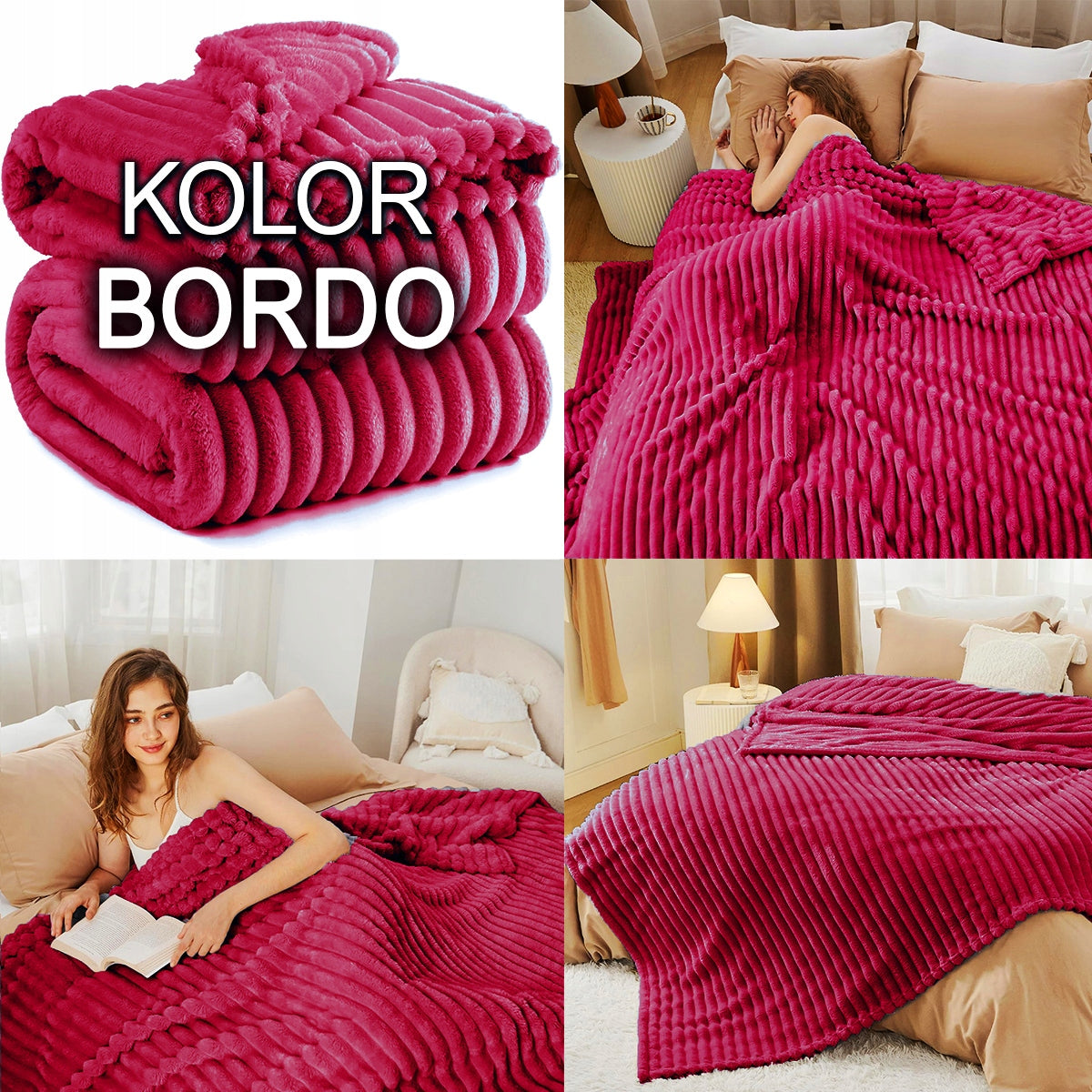 Thick Blanket 300g - decorated with embossed pattern - 3D effect 200x220cm LIGHT BEIGE Brand Estadi