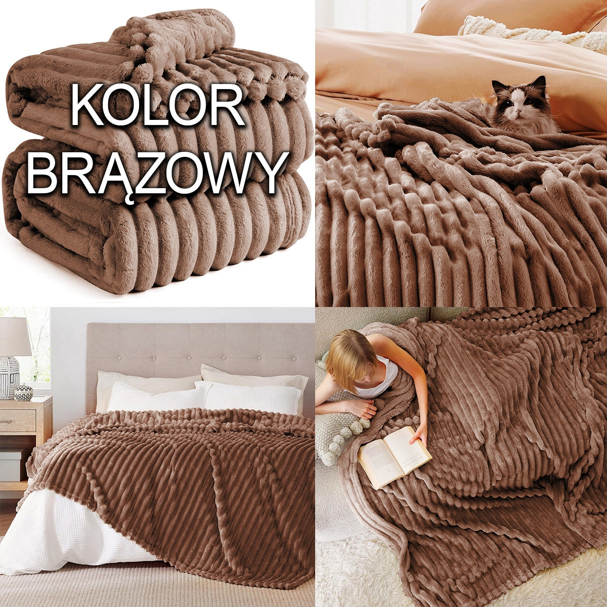 Thick Blanket 300g - decorated with embossed pattern - 3D effect 200x220cm LIGHT BEIGE Length 200 cm