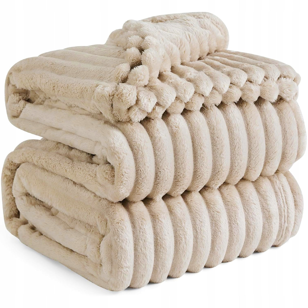 Thick Blanket 300g - decorated with embossed pattern - 3D effect 200x220cm LIGHT BEIGE
