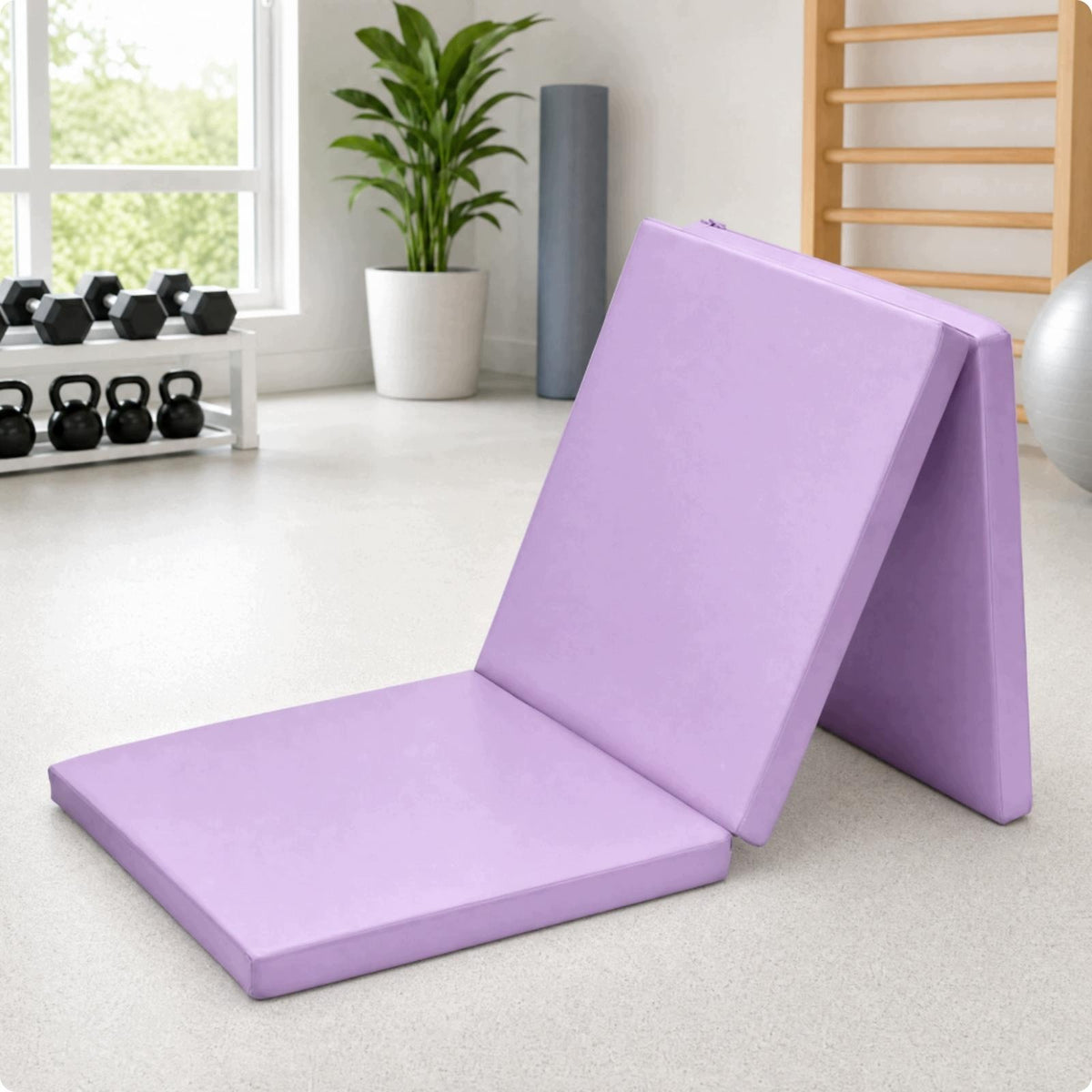 Thick Folding Exercise Mat for Home Gym Workout Tumbling Light Purp a