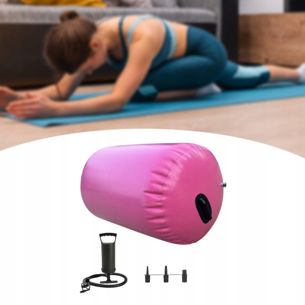 Thick Inflatable Tumbling Mat Gymnastics Air Barrel Roller Yoga Pink