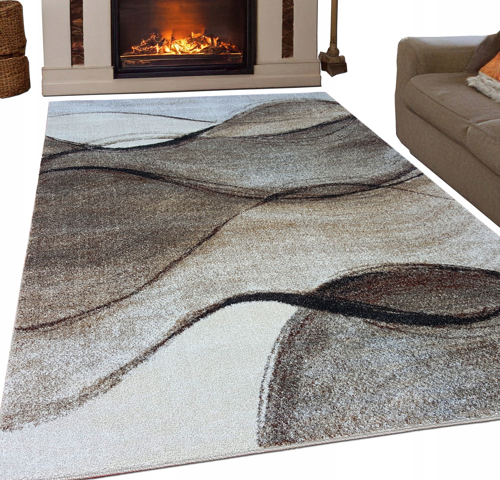 Thick Rio Frieze Carpet Gray Beige Modern 200x290 ~2x3 200x300