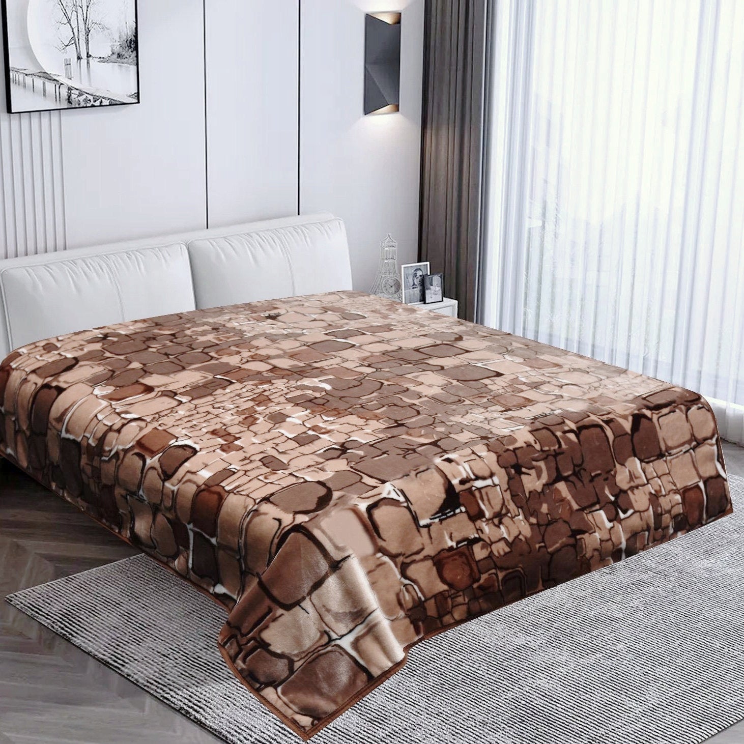 Thick blanket 160x210 acrylic larger than standard 160x200 beige stones Packaging status original