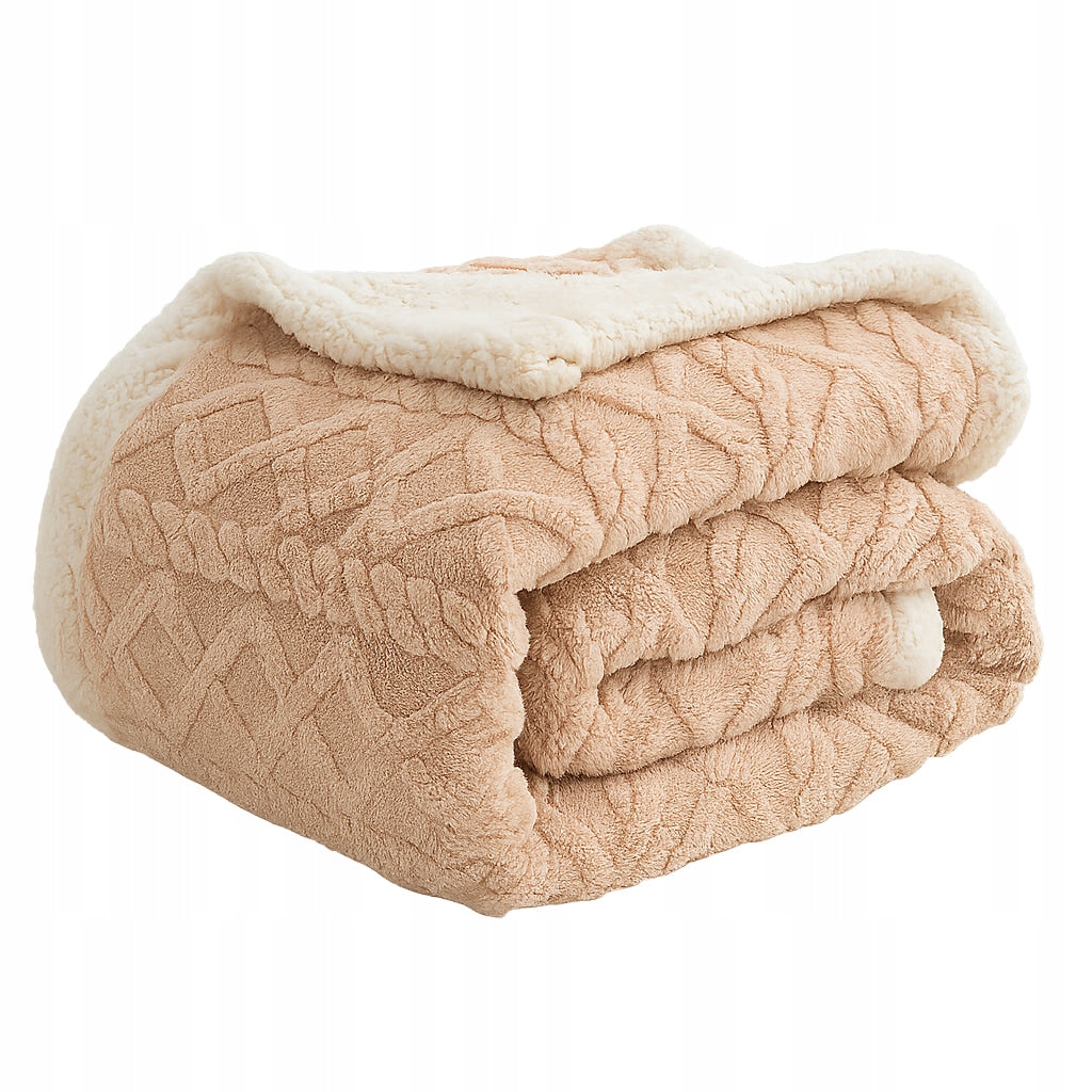 Thick blanket 200x220 plush sweater with lamb winter bedspread beige