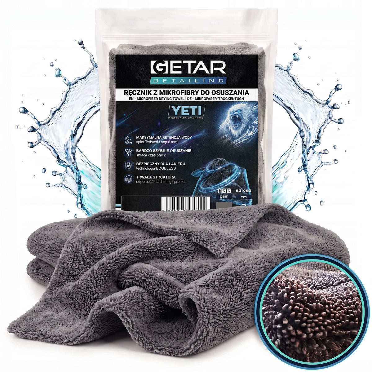 Thick microfiber towel for drying car paint 60x90cm 1100g YETI GETAR