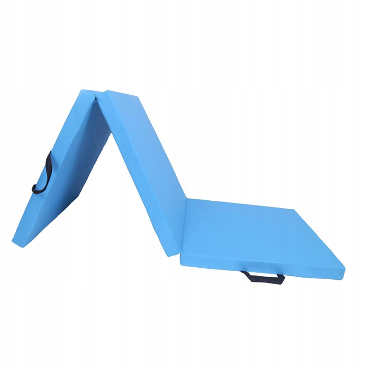 Three Fold Folding Exercise Mat Carrying Handle Thick Men Women Light Blue