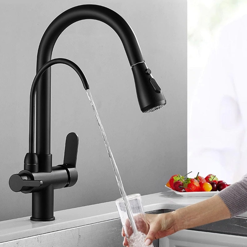 Three-Way Kitchen Faucet BLACK Retro with PULL-OUT SPOUT WW Packaging status original