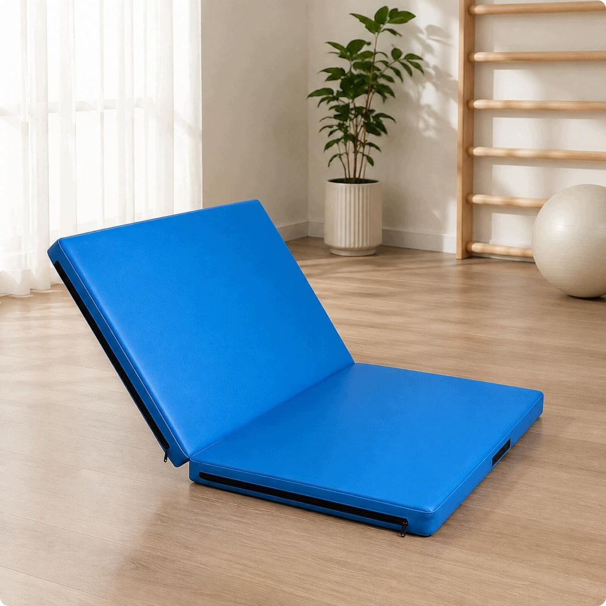 Threesection Foldable Gymnastics Mat Cushioned Folding Blue 120x60x5cm
