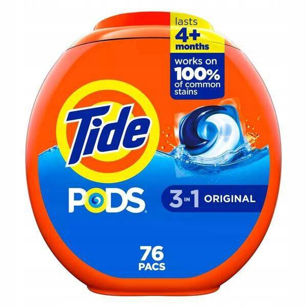 Tide Pods 3 in 1 Original 76 Pack - Universal Fabric Washing Capsules