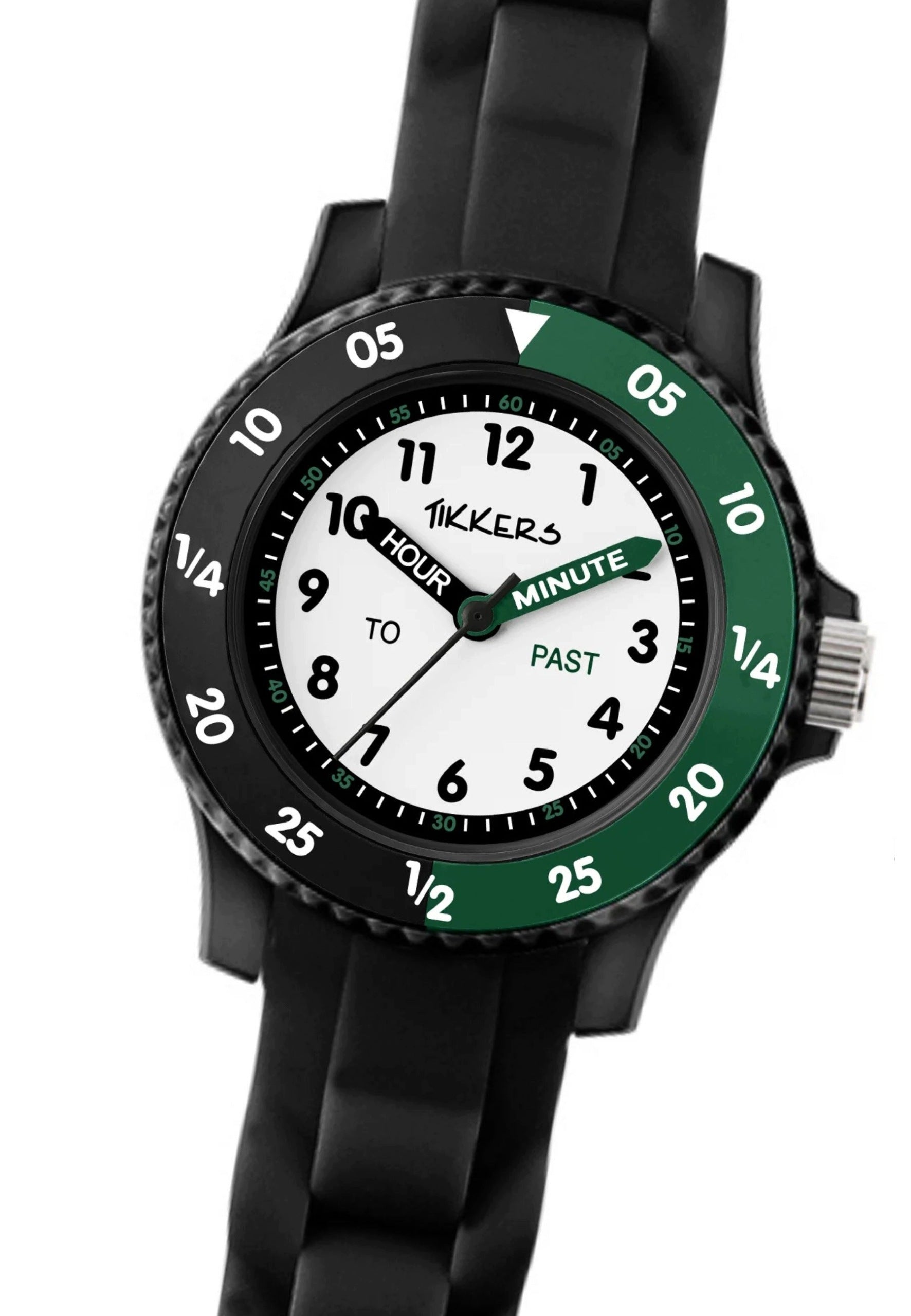 Tikkers Children's Educational Watch Silicone Black Green Silicone Packaging status original