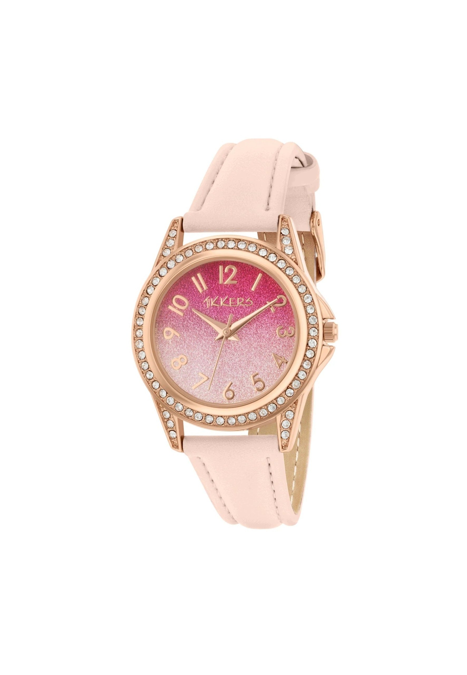 Tikkers Children's Watch Glitter Pink Faux Leather Strap Pink