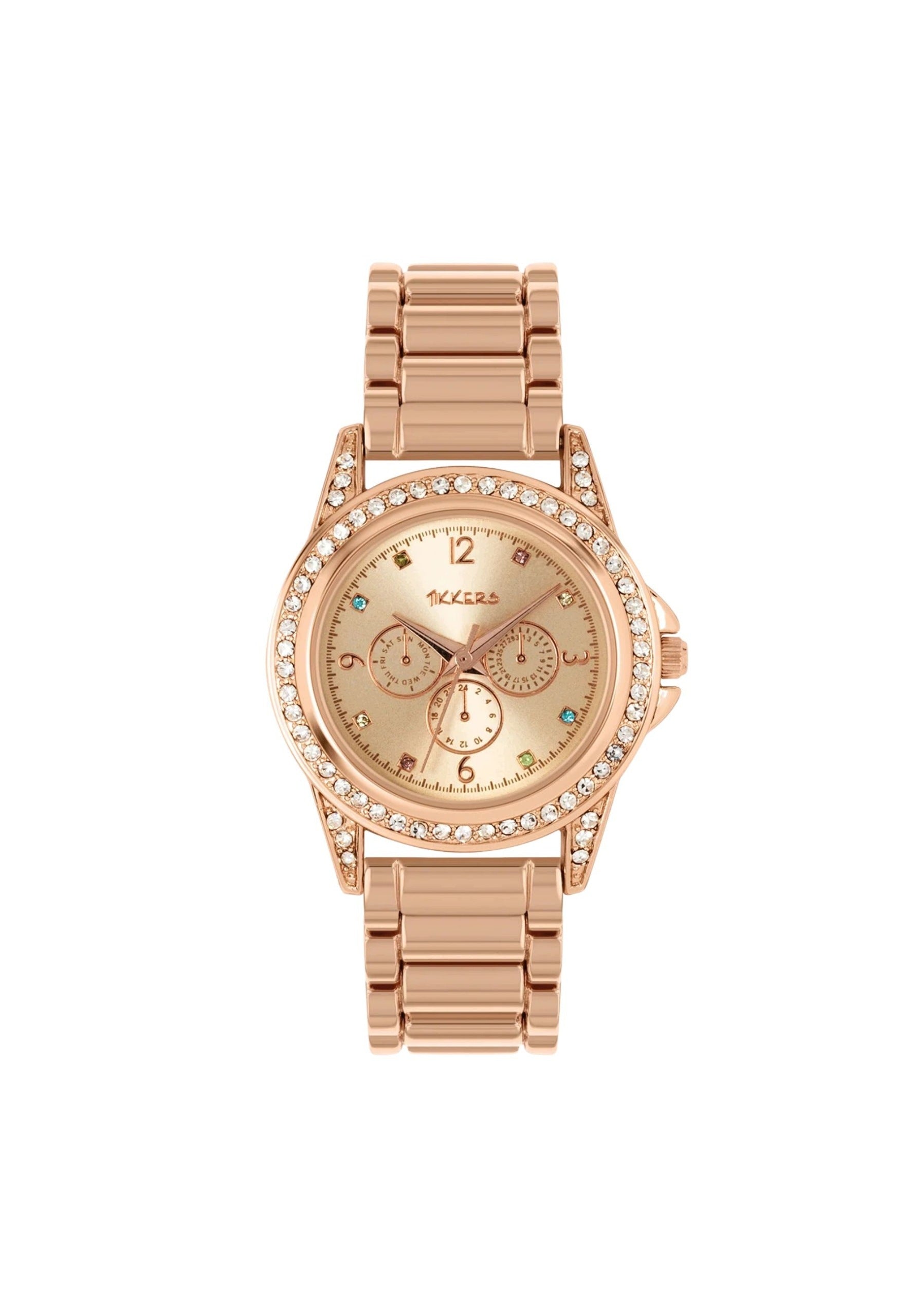 Tikkers Children's Watch Rosé Gold Bracelet Metal Rainbow Stones S