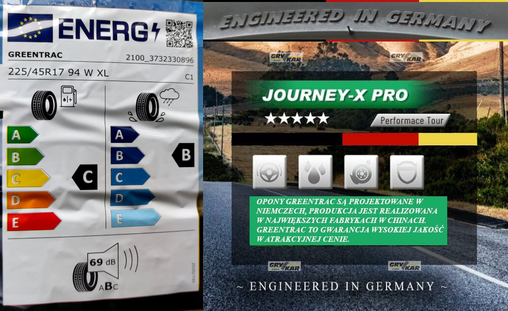 Tires 225/45R17 Greentrac Journey-X 26r C/B/69dB 3-year warranty 210zł/piece Season summer