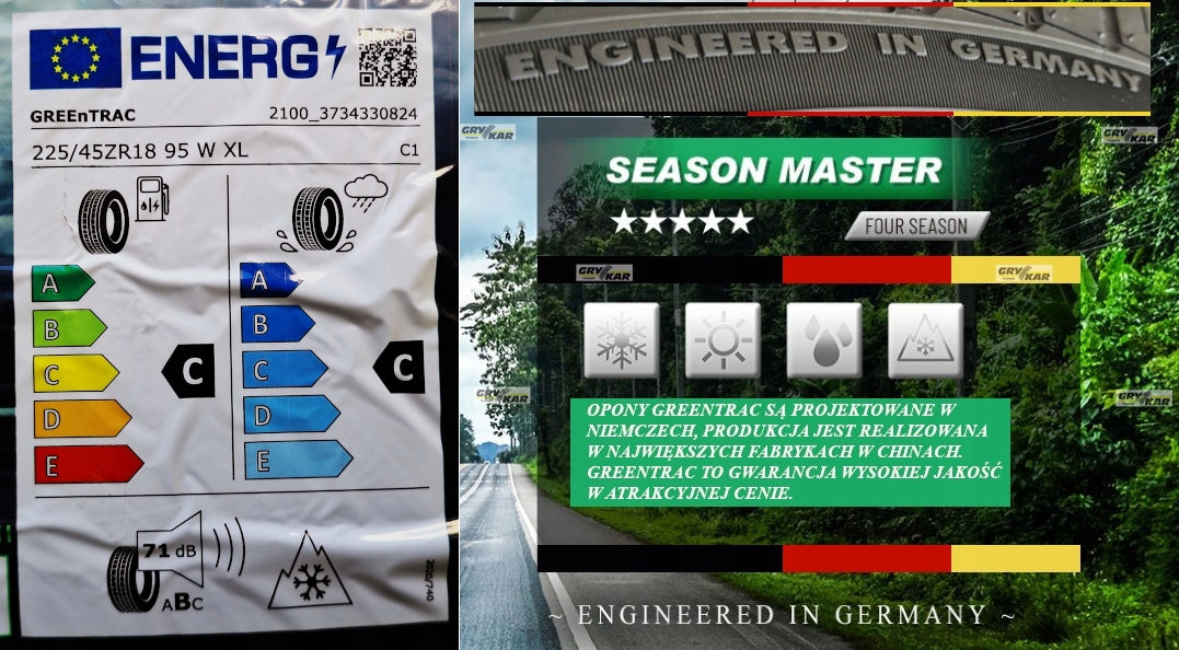Tires 225/45R18 Greentrac Season Master 2025 3-year warranty PLN 230/piece Season summer