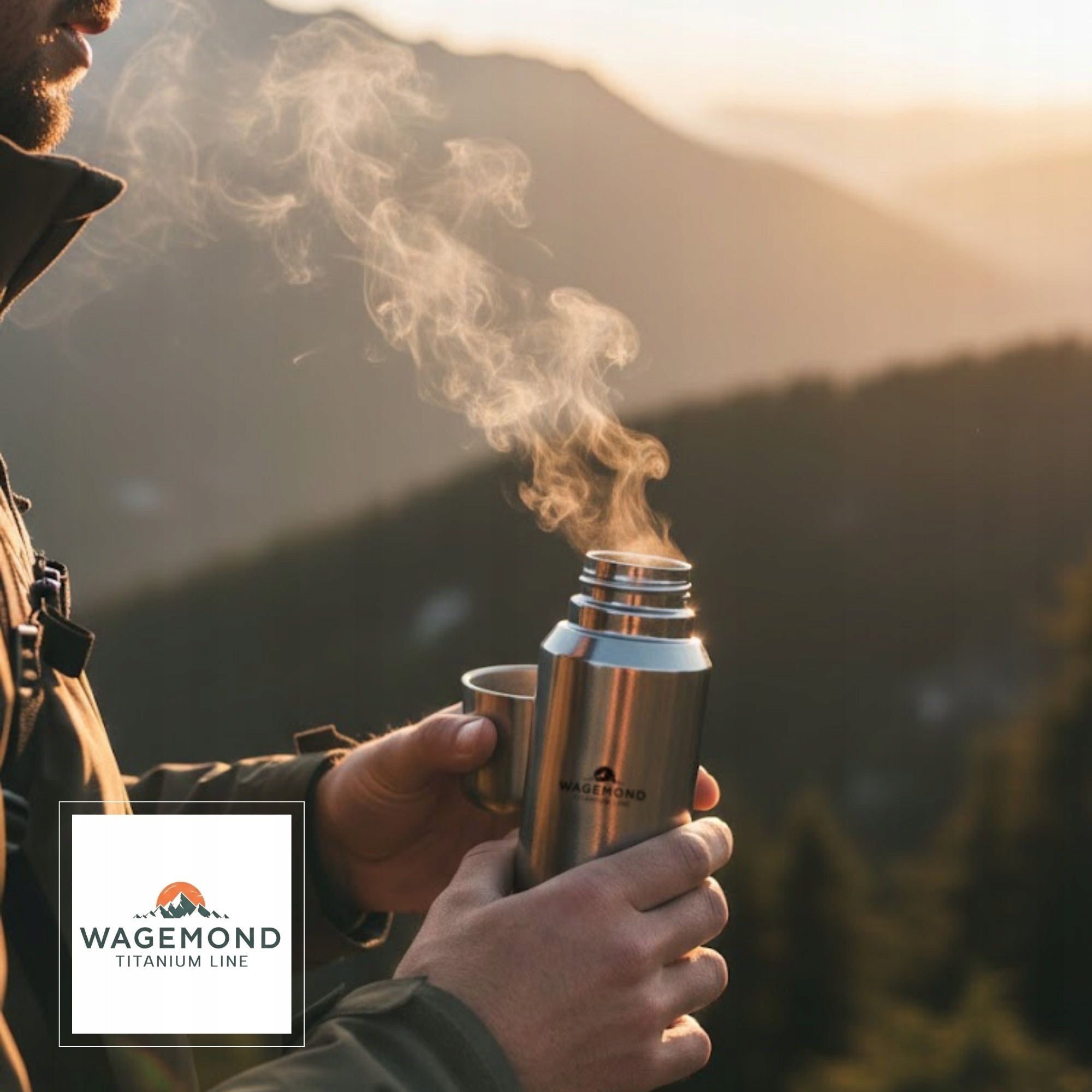 Titanium thermos WAGEMOND 500 ml, double layer, magnetic cup, brush Manufacturer code TF-TI-25-01-002
