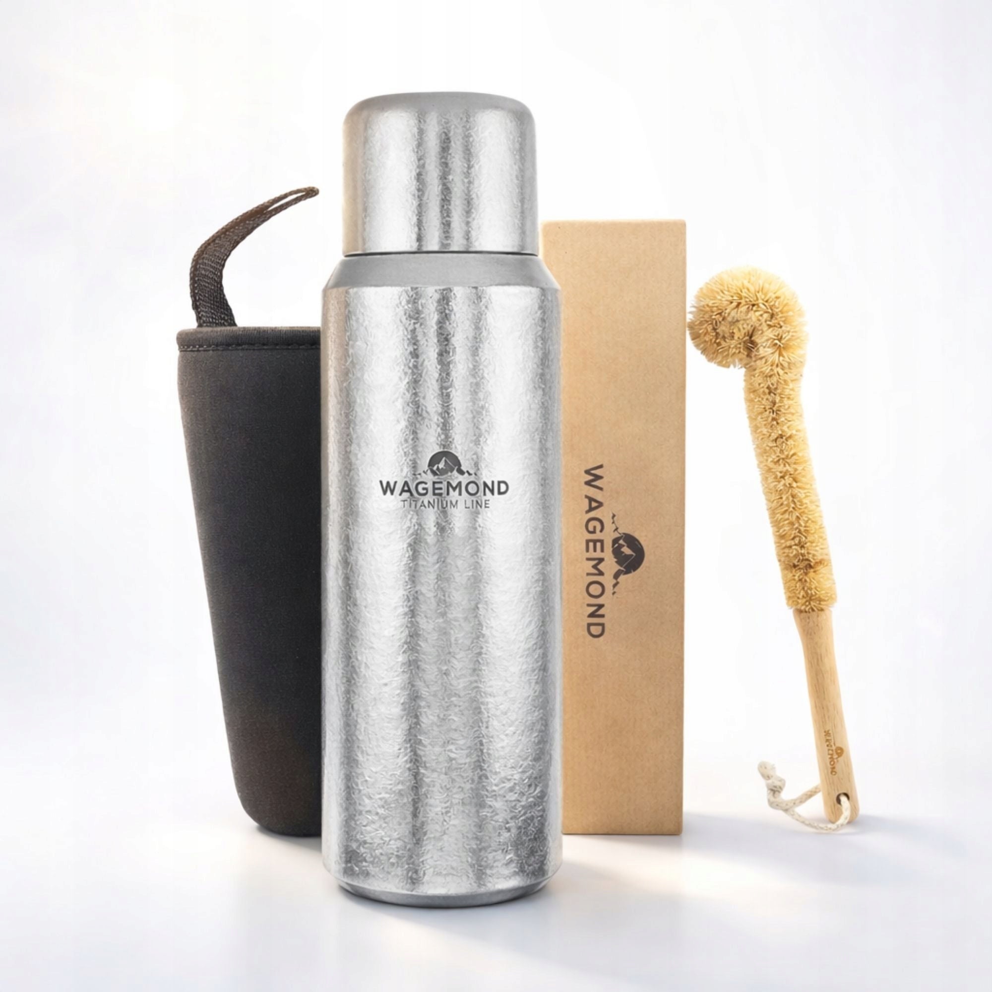 Titanium thermos WAGEMOND 500 ml, double layer, magnetic cup, brush