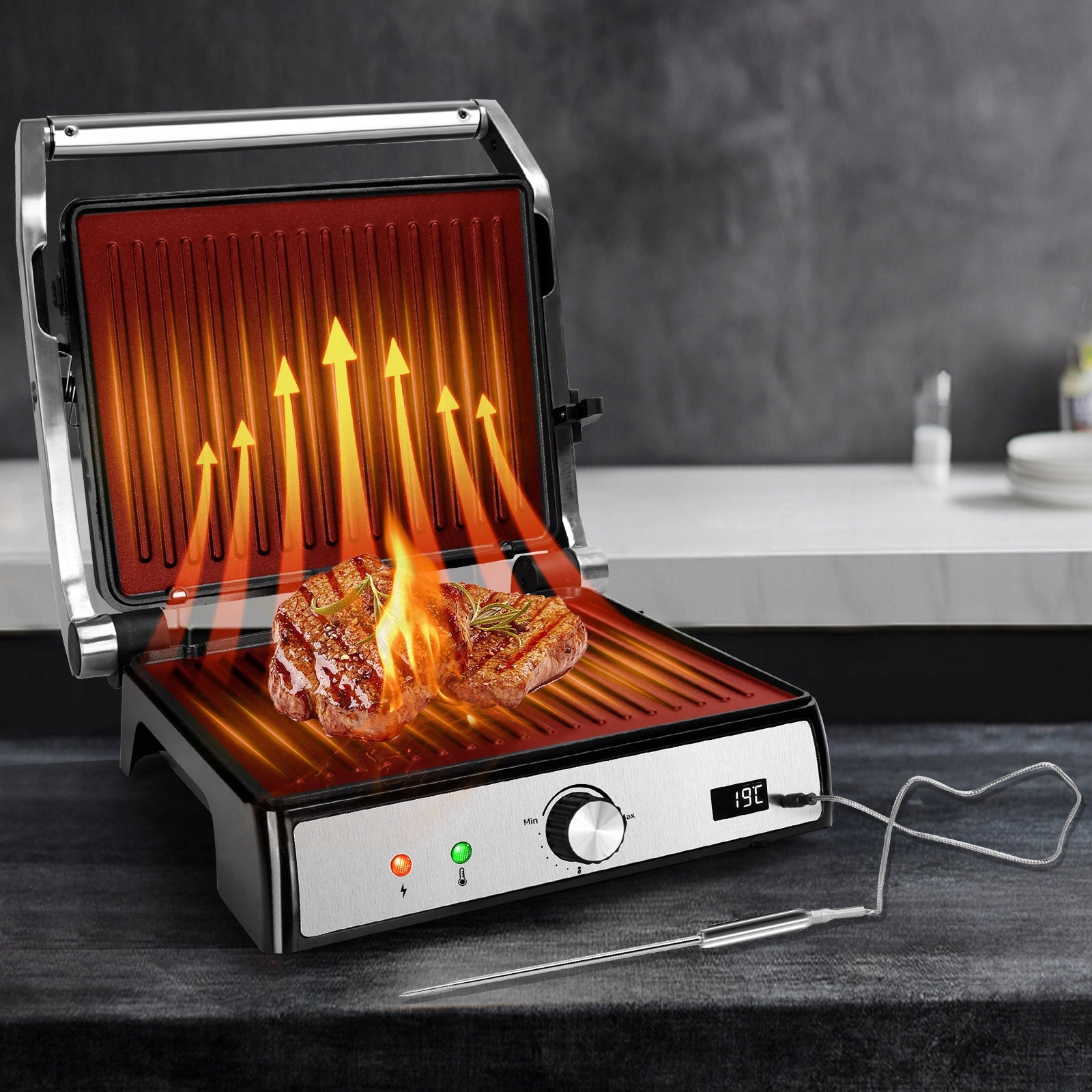 Toaster Electric Grill Sandwich Toaster 2000W + Temperature Probe Brand Aigostar