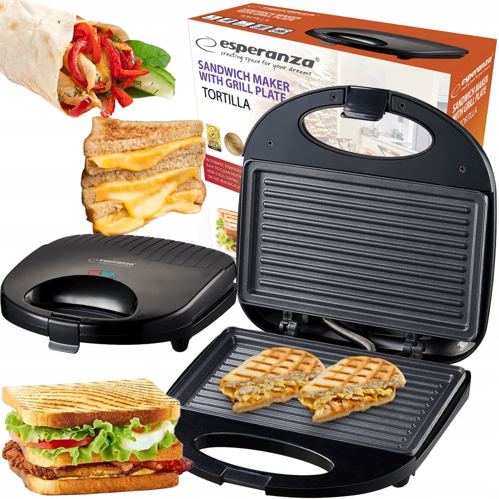 Toaster Esperanza TORTILLA black 1000W PANINI SANDWITCH SANDWICHES GRILL