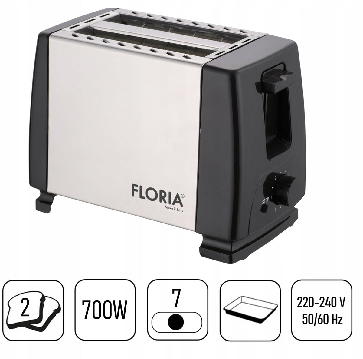 Toaster Floria ZLN1840 silver/grey 700 W Manufacturer code ZLN1840