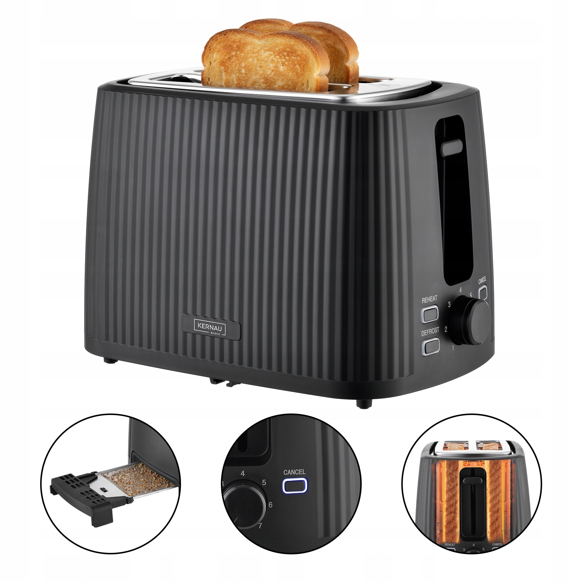 Toaster Kernau Basic BKST 971 BK 930W 7 Degree Toasting Defrosting Tray