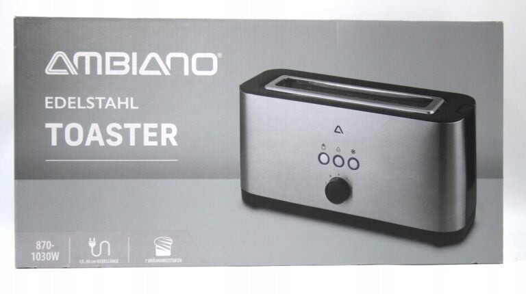 Toaster for 2 Toasts Ambiano 1030W Stainless Steel INOX Packaging status original