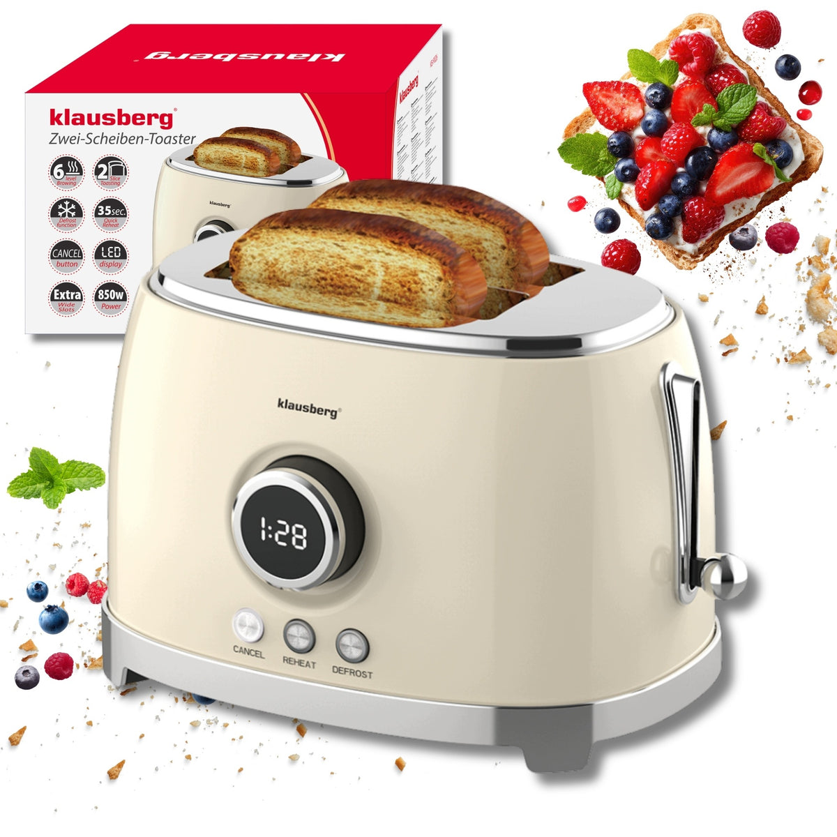 Toaster for 2 slices LED 850W defrosting Toast Toaster