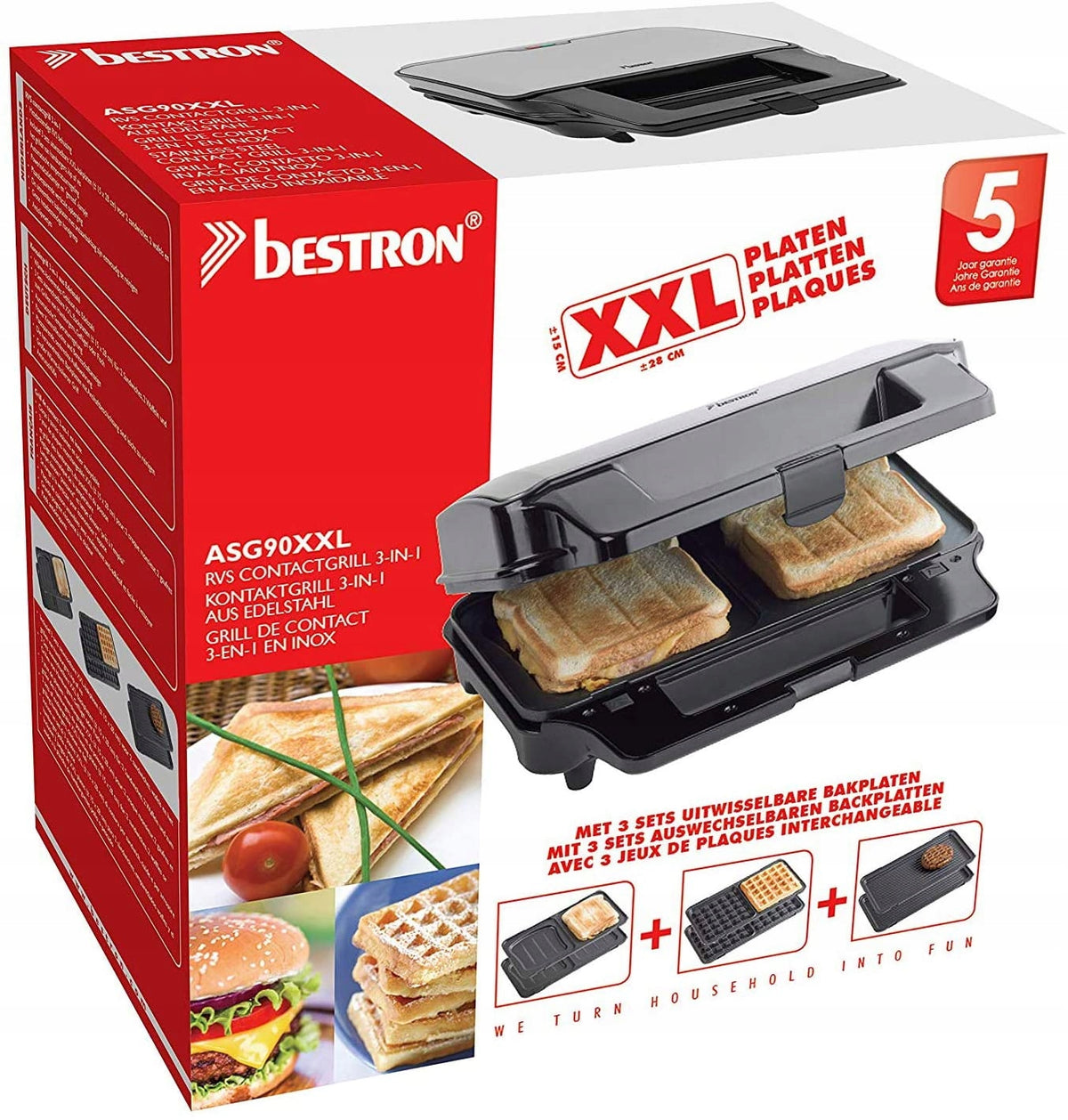 Toaster oven plus replaceable inserts for waffles Bestron ASG90XXL 900 W Manufacturer code ASG90XXL