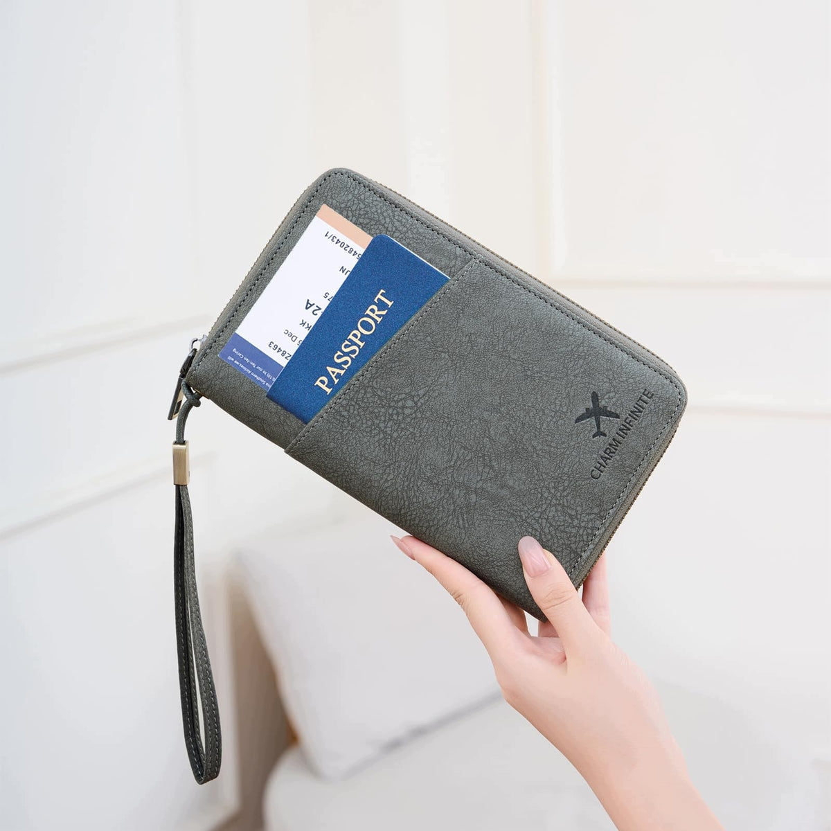 Toctax Passport Organizer With RFID Lock Spacious For 4 People Grey Product depth 2.5 cm