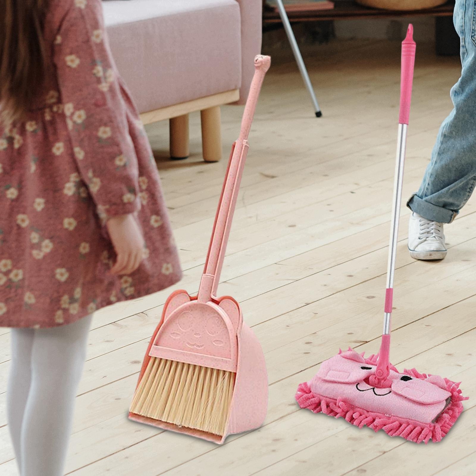 Toddlers Broom Little Housekeeping Helper Cleaning Set Kids Play Toy Pink