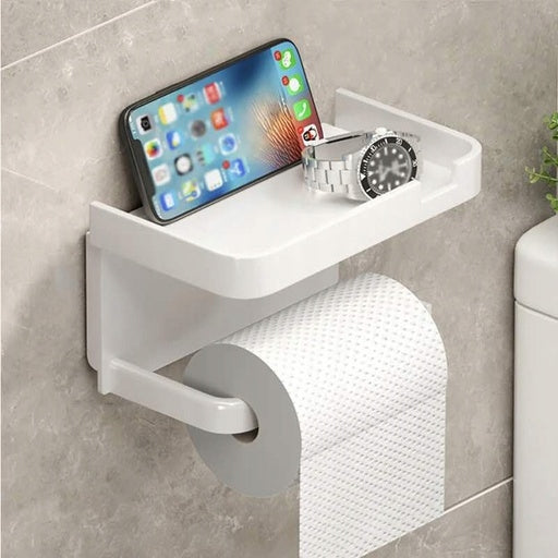 Toilet Paper Hanger Holder with Shelf White Mounting Without Drilling Manufacturer code OK-1089