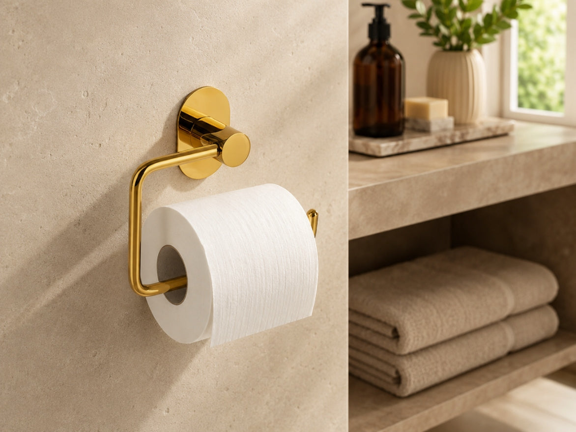 Toilet Paper Holder Gold MIRI Steel Self Adhesive 14 cm Product width 14 cm