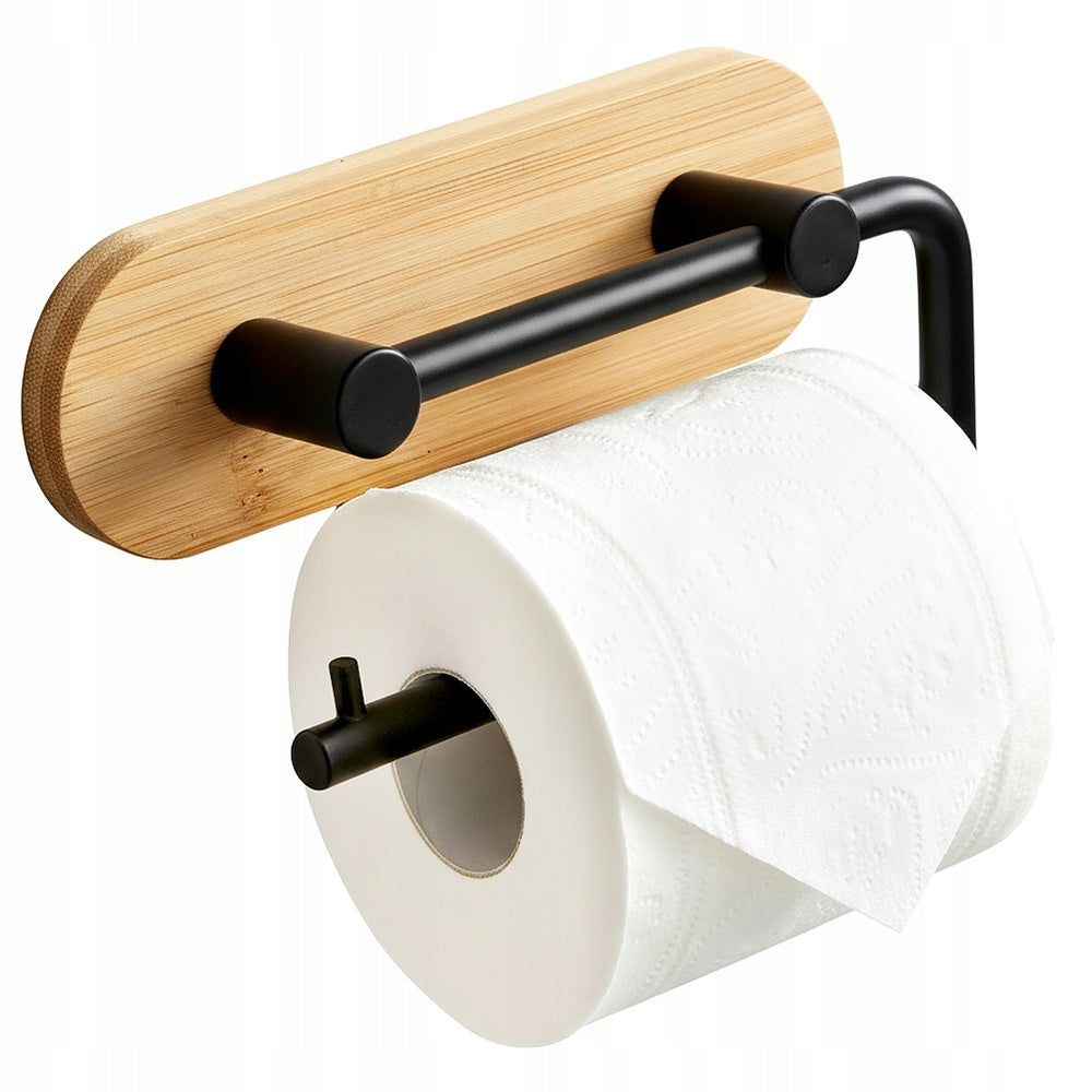 Toilet Paper Holder Self Adhesive Bathroom Hanger Bamboo Metal