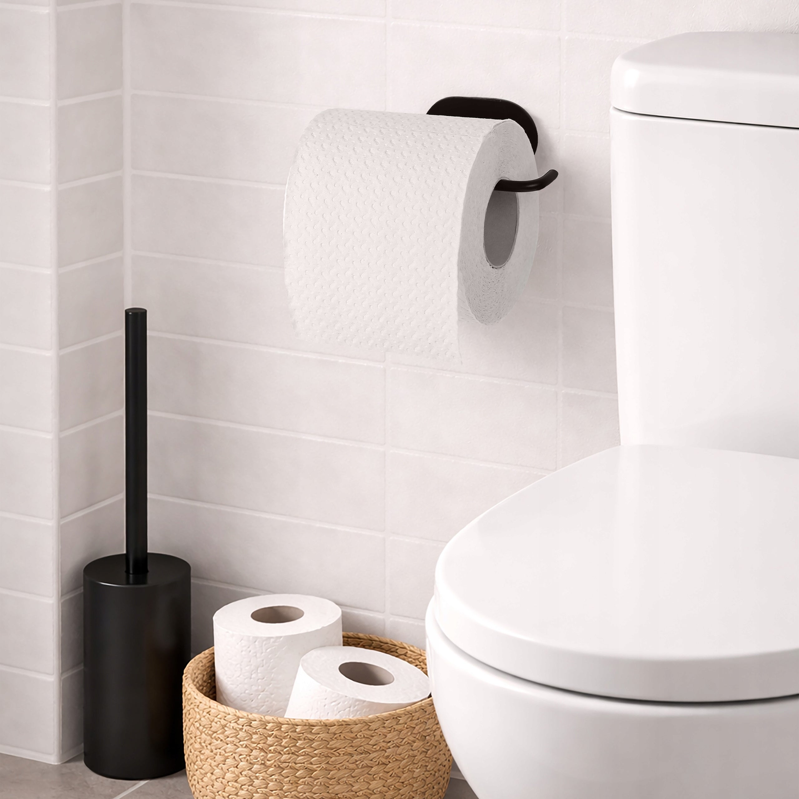 Toilet Paper Holder Self Adhesive Steel Hanger BLACK LOFT Packaging status original