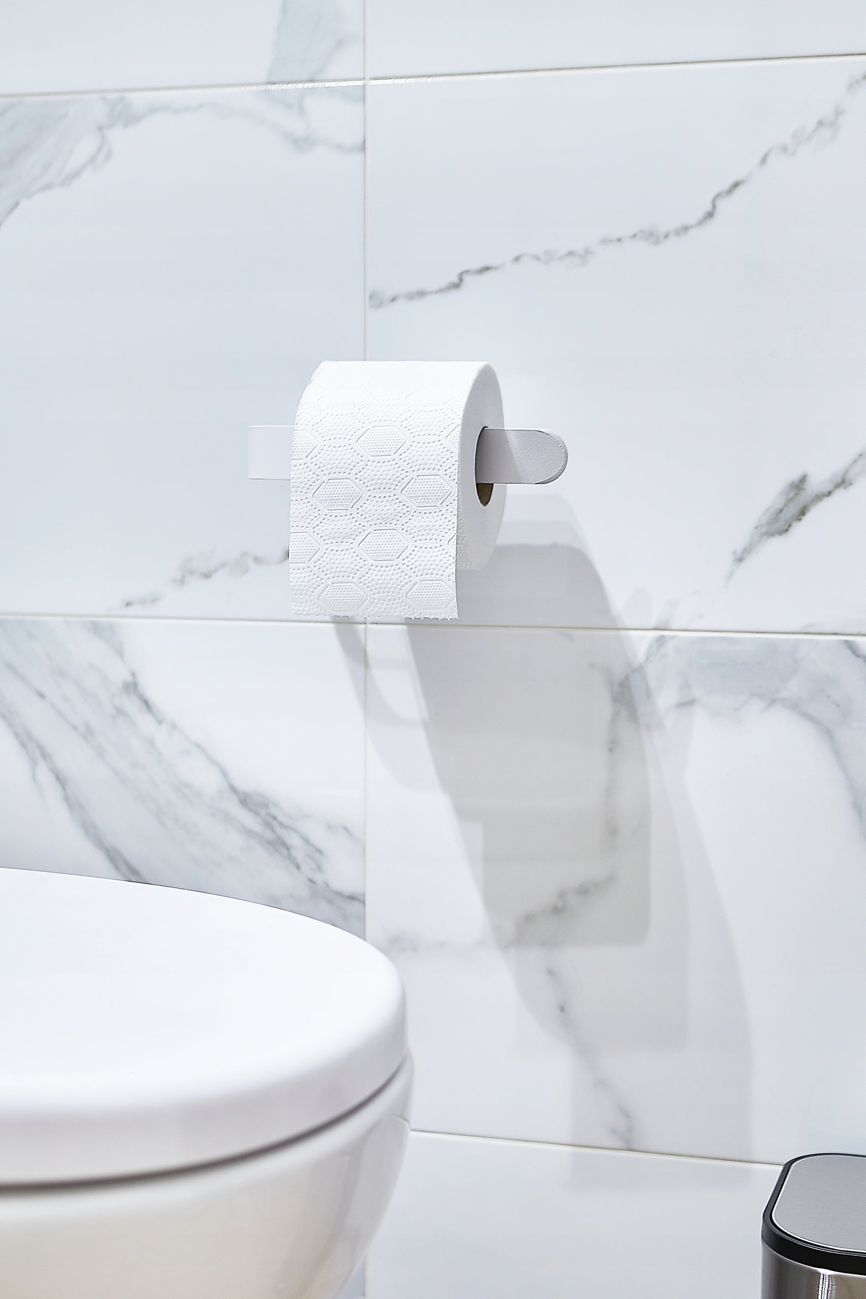 Toilet Paper Holder Self Adhesive Without Drilling White Aluminum Packaging status original